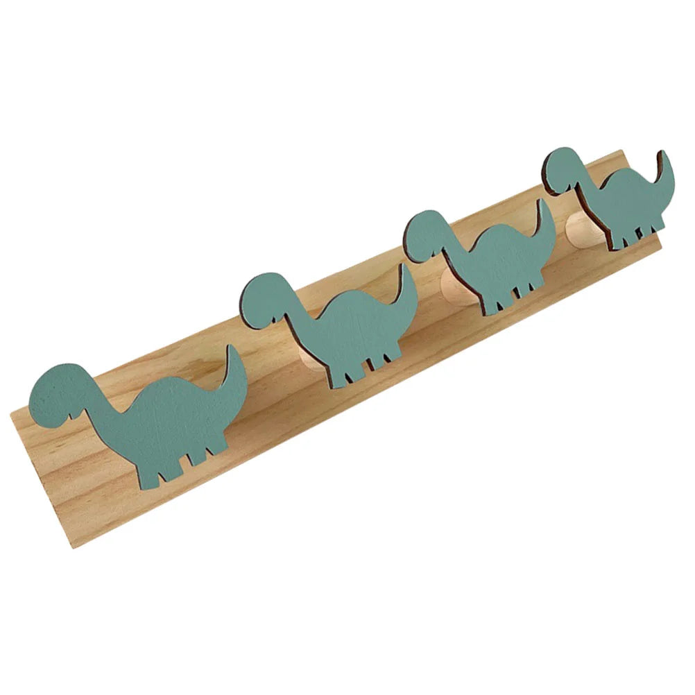 porte manteaux mural dinosaure bois clair vert enfantin decoratif hooks cartoon chambre salle bain