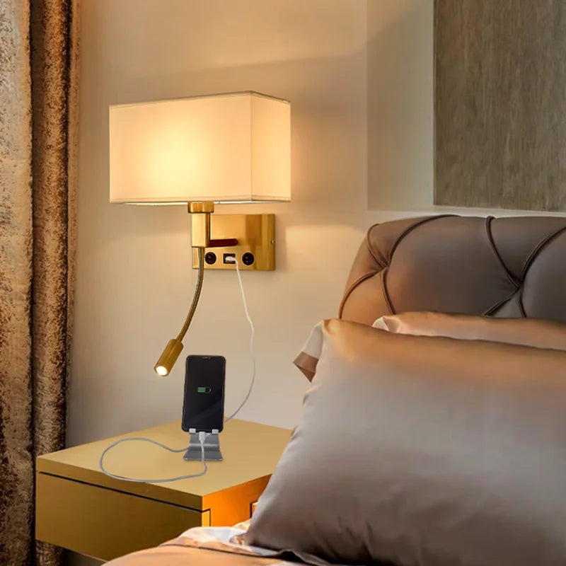 Lampe murale avec port USB 2.0A pour chambre
