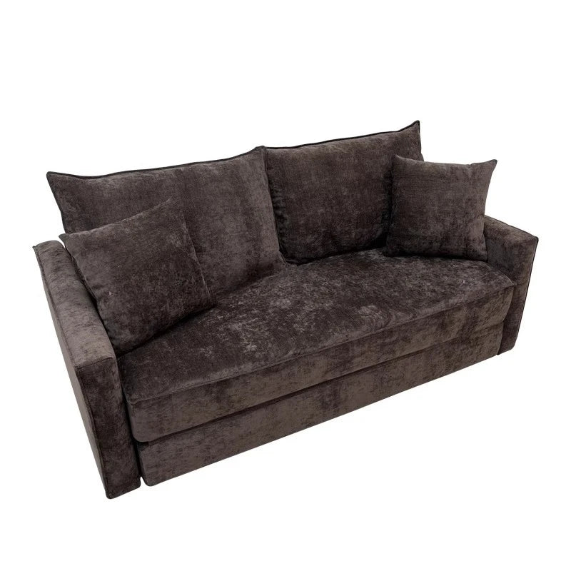 canapé lit marron velours moderne coussins oreillers bois éponge compression minimaliste scandinave