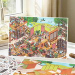 puzzle multicolore maison isométrique pieces puzzle opaques illustrations détaillées artisanal scrapbooking