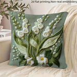 taies d'oreiller décoratives imprimées floral motifs fleurs oiseaux polyester vert clair blanc zip 45x45cm