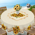nappe fleur tournesol beige jaune serviettes inclusion extérieur mariage fête rustic classique imperméable
