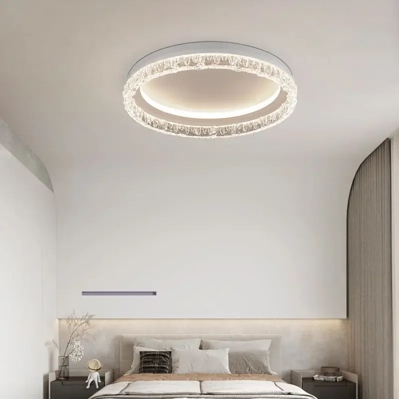 plafonnier led moderne orné cristaux blanc noir circulaire élégant surface interrupteur bouton lumière neutre