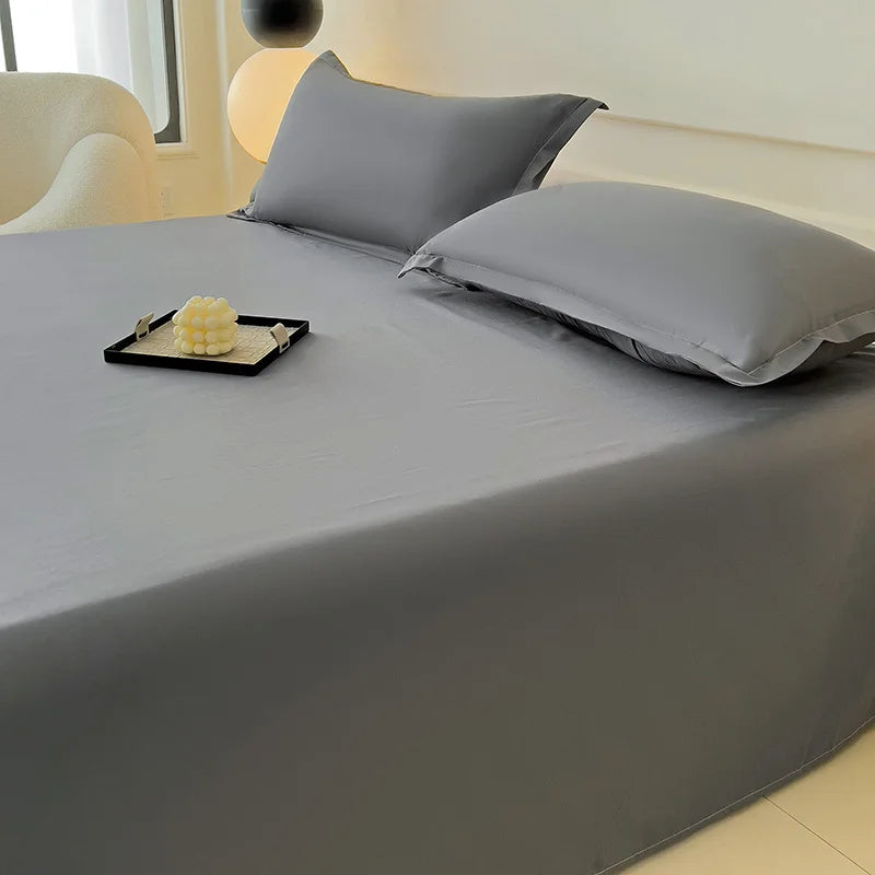 drap plat double gris lisse satiné minimaliste moderne lit adultes polyester