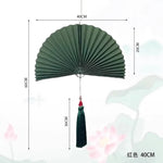 éventail pliant décoratif papier rouge bleu marine doré chinois traditionnel pompon cordelette