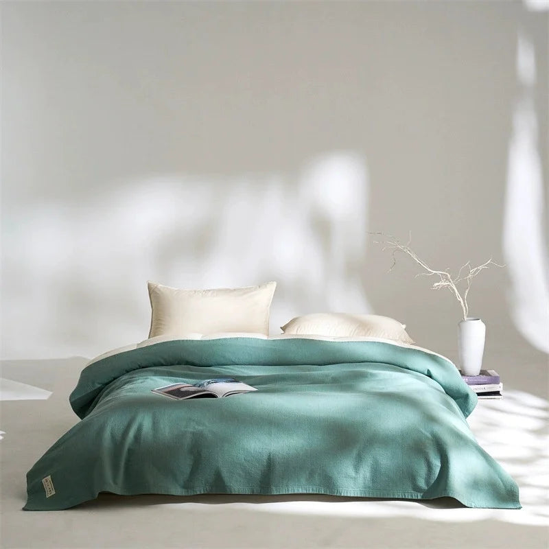 couverture bébé coton lin solide moderne portable été pique nique voyage maison vert gris