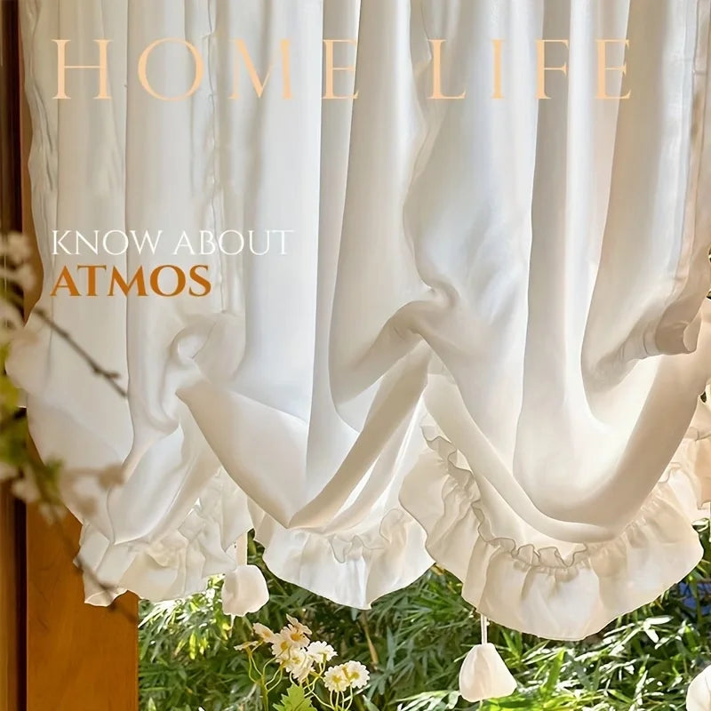 rideau blanc semi transparent classique franges ondulées 100x100cm 100x150cm 140x100cm 140x150cm
