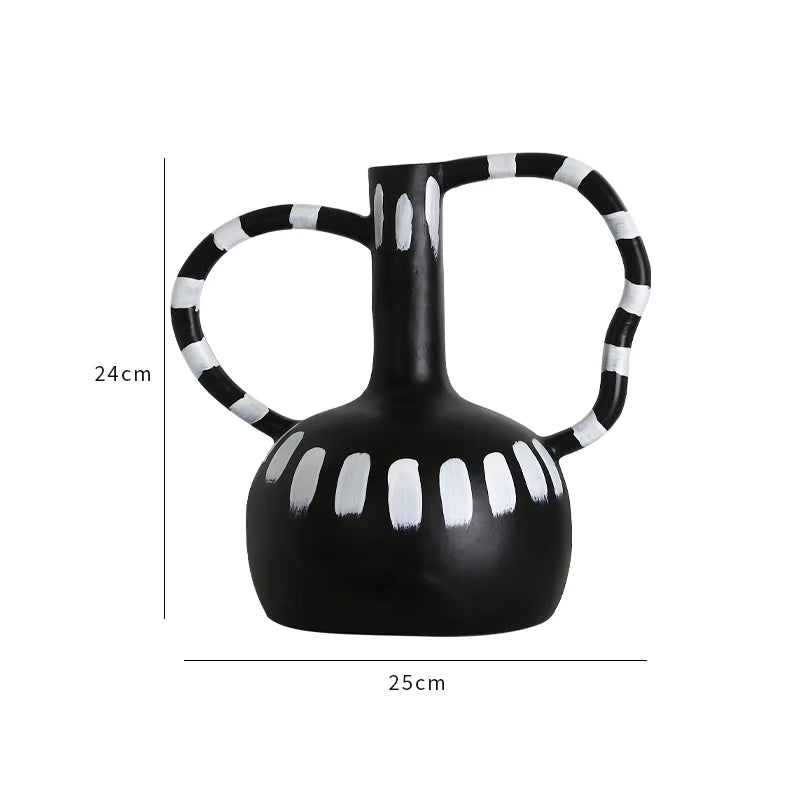 vase céramique noir blanc moderne rayures checkerboard décoration table arrangement fleurs