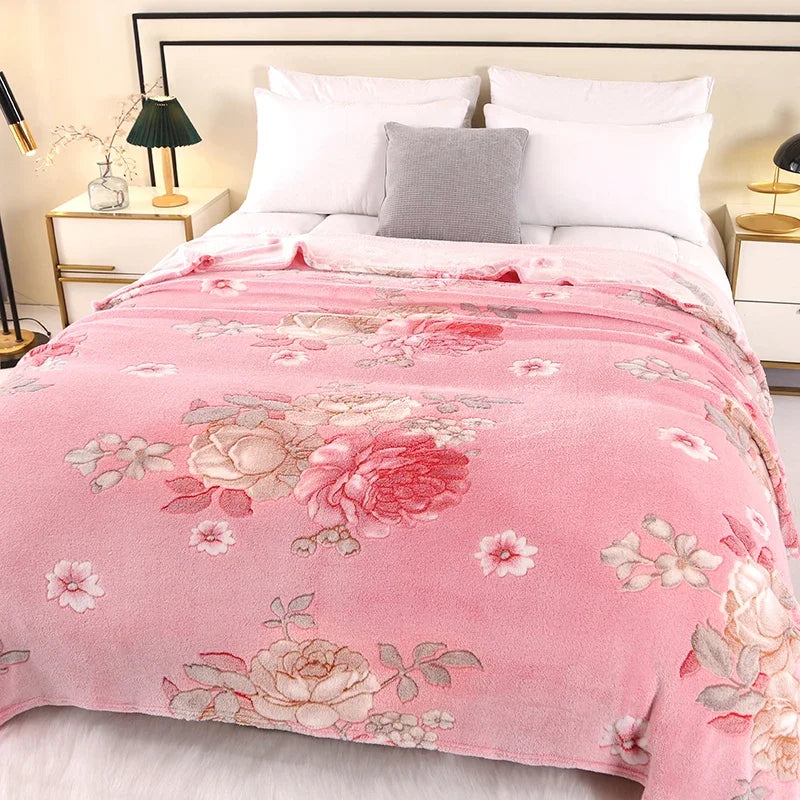 couverture polaire fleur rose printemps automne portable qualité hospitalière hôtelière voyage maison