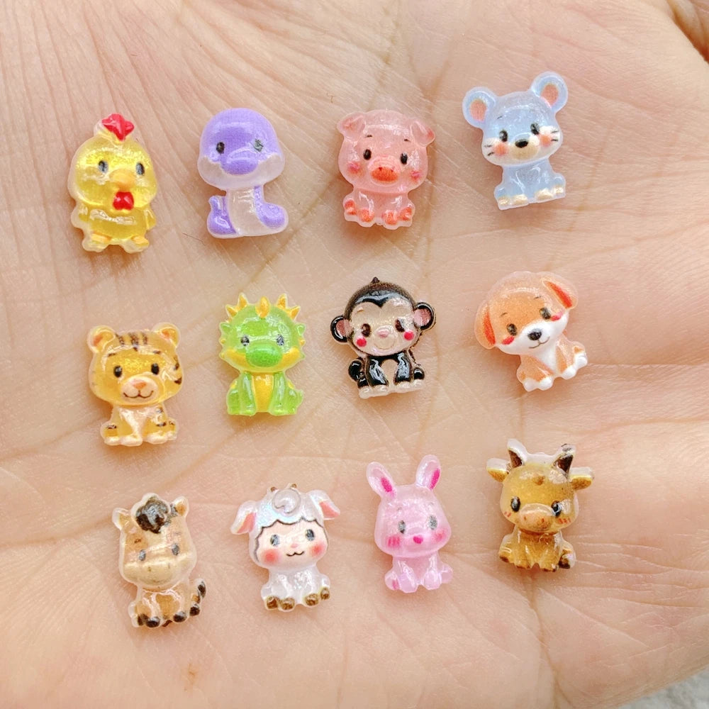 bijoux ongles animaux mignons résine cartoon grenouille rat chien singe vert bleu jaune rose