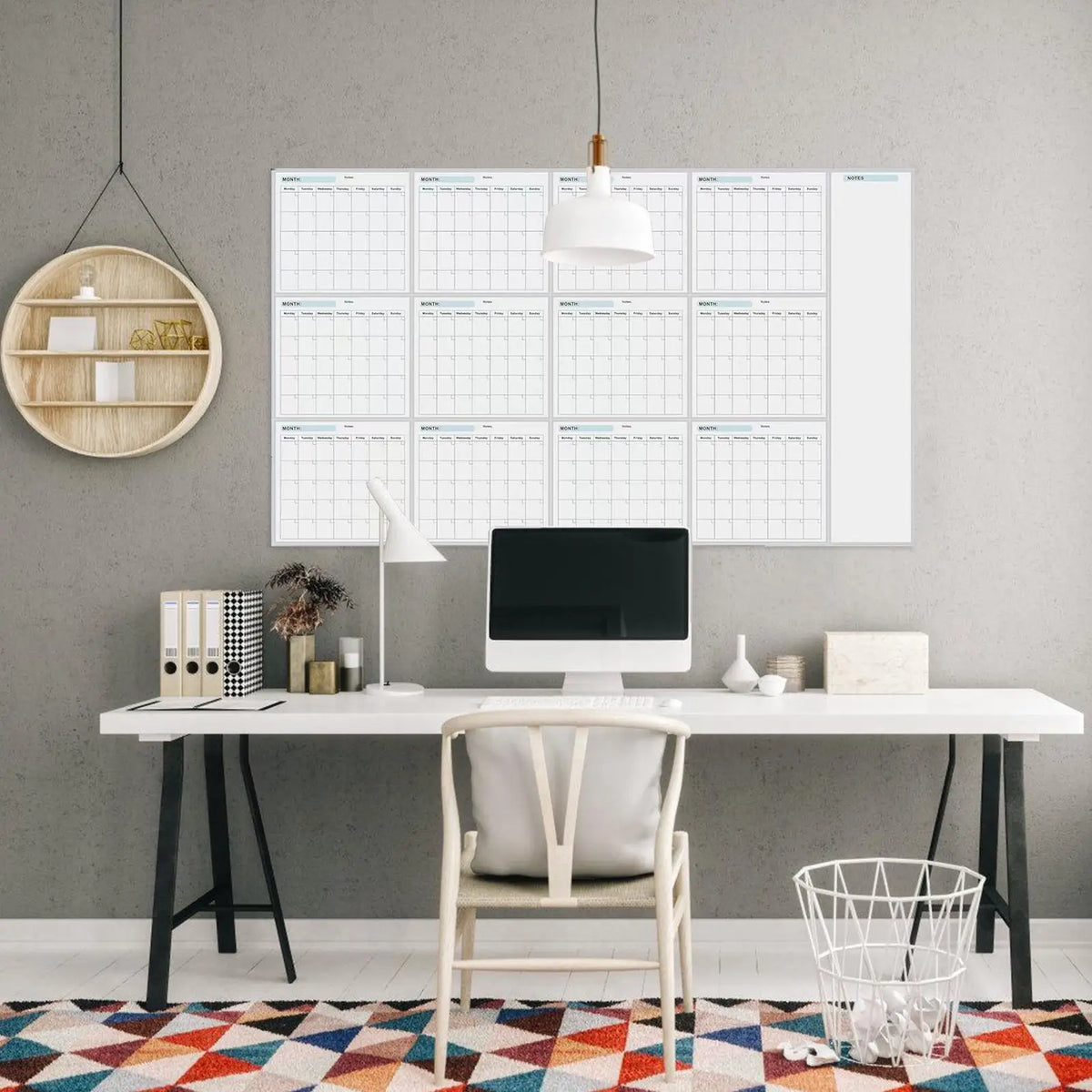 calendrier mural effaçable blanc moderne grille mensuelle adhésif planification tâches mensuelle tableau blanc opaque