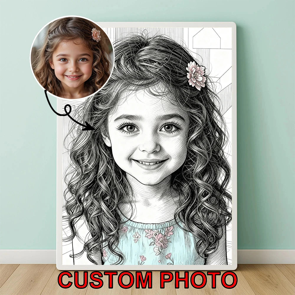toile personnalisée illustration fille cheveux bouclés motif floral blanc dessin artistique clips décoration intérieure