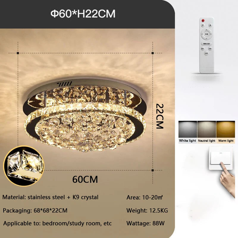 plafonnier moderne cristal doré led acier inoxydable 4000k 3000k 6000k neutral warm