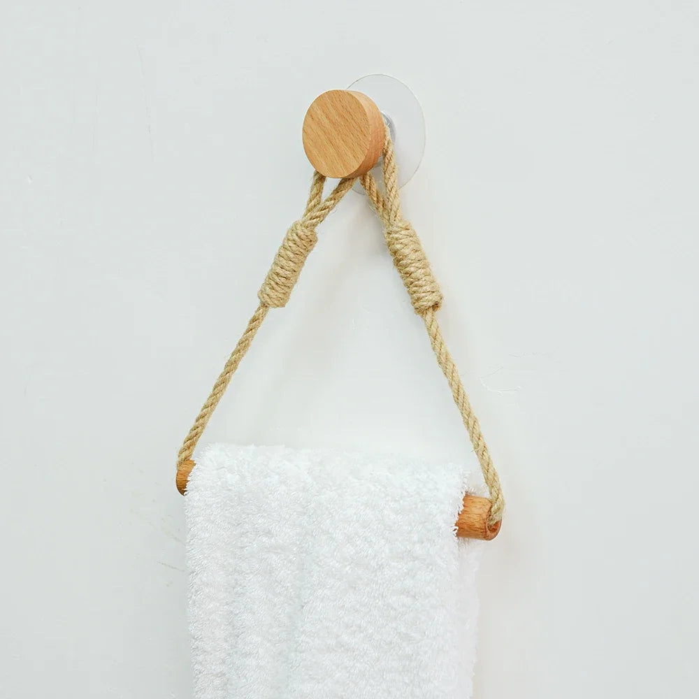 porte serviettes moderne porte papiers toilette fixation suction corde naturelle couleur blanche marron clair