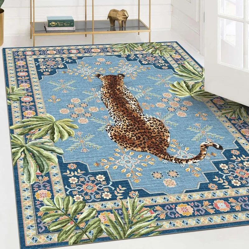 tapis moderne rose bleu léopard feuilles palmier salon chambre prièreextérieur commercialisation