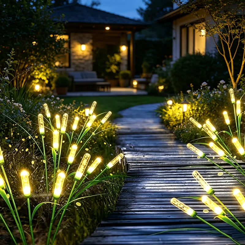 lumière solaire led roseau vert blanc moderne décoration extérieure jardin allée solitaire autonomie