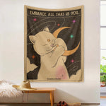 tapisserie murale moderne chat étoiles soleil lune clips polyester rectangle vintage