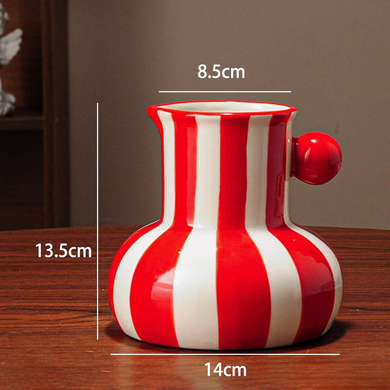 vase table céramique moderne rayé bleu rouge vert blanc noir