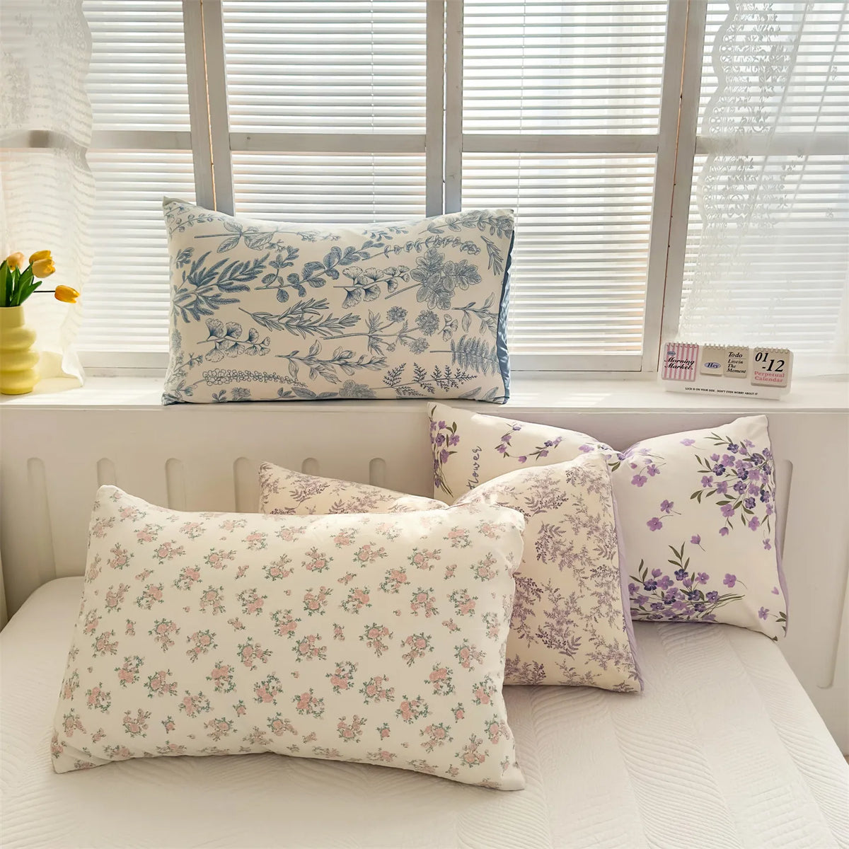 housse taie d'oreiller fleurs florales polyester 48x74cm vintage couleurs pastel motifs floraux respectueux environnement