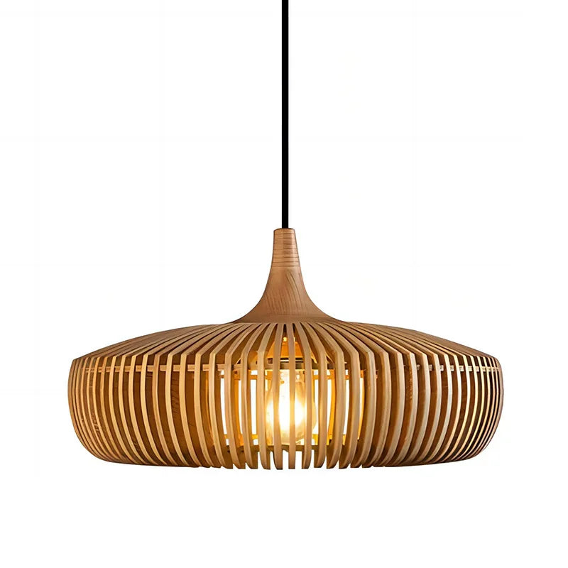 lampe suspendue moderne marron clair rayures horizontales câble noir ajustable salon chambre