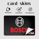 étui carte bancaire adhésif waterproof moderne logo bosch blanc fond noir points cartes crédit