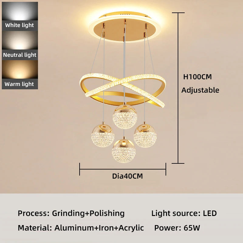 suspension lumineuse moderne or noir diamants transparents anneaux brillants contemporain led