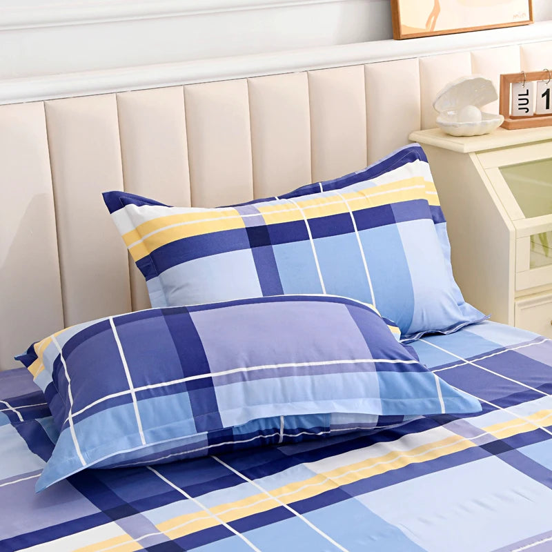 ensemble deux taies d'oreiller bleu fleurs blanches romantique lit double coton polyester