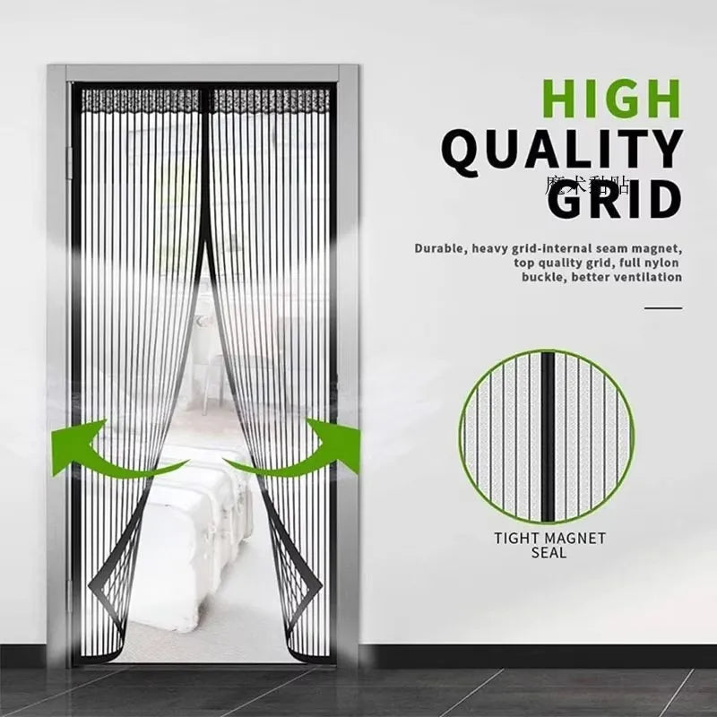 rideau porte anti moustiques gris clair noir rayures horizontales semi transparent moderne aimants protection