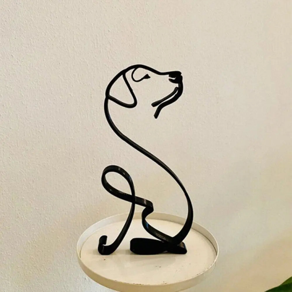 ornement animalier sculpture chien forme abstraite moderne matériaux métal couleur noire ornement intérieur contemporain