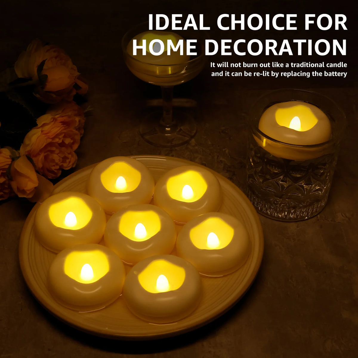 bougies led flottantes blancs modernes décoration maison piscine fontaine 12pcs 24pcs