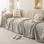 housse canapé moderne couverture chenille motif géométrique beige noir fixations machine polyester salon