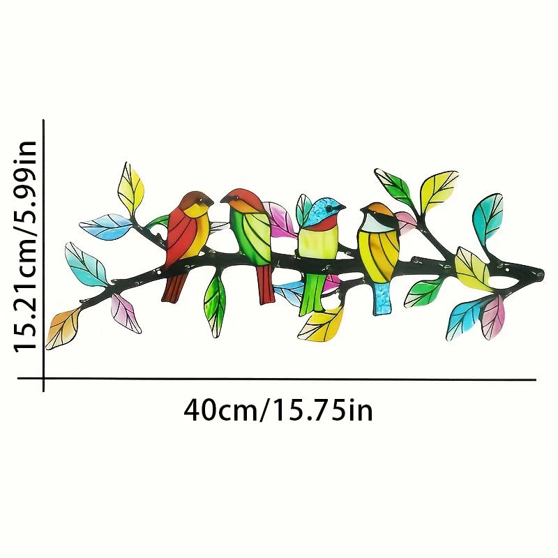 sculpture murale oiseaux stylisés branche feuilles colorées contemporain multicolore decoration