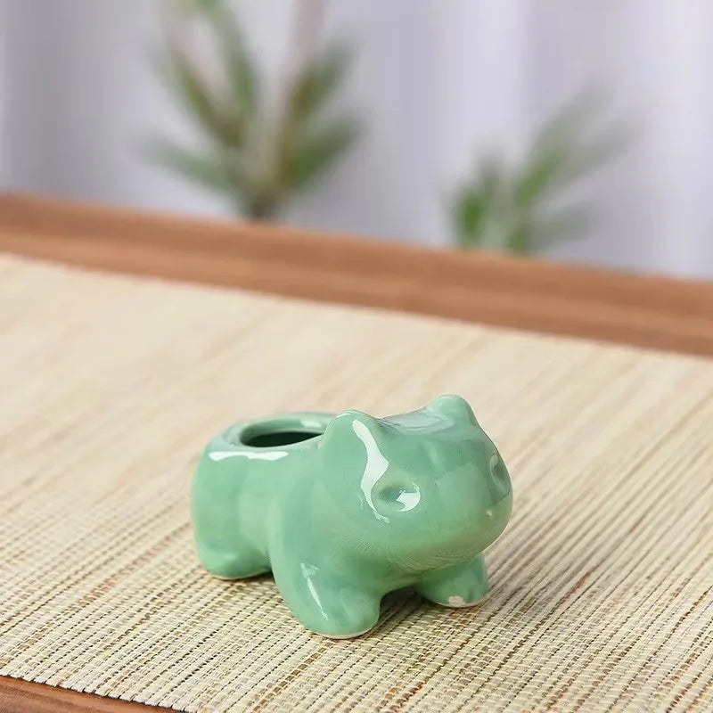 Poterie céramique porcelaine glacée moderne animalier forme grenouille succulente verte pastelintérieurDecorationBureauCadeauExceptionnel