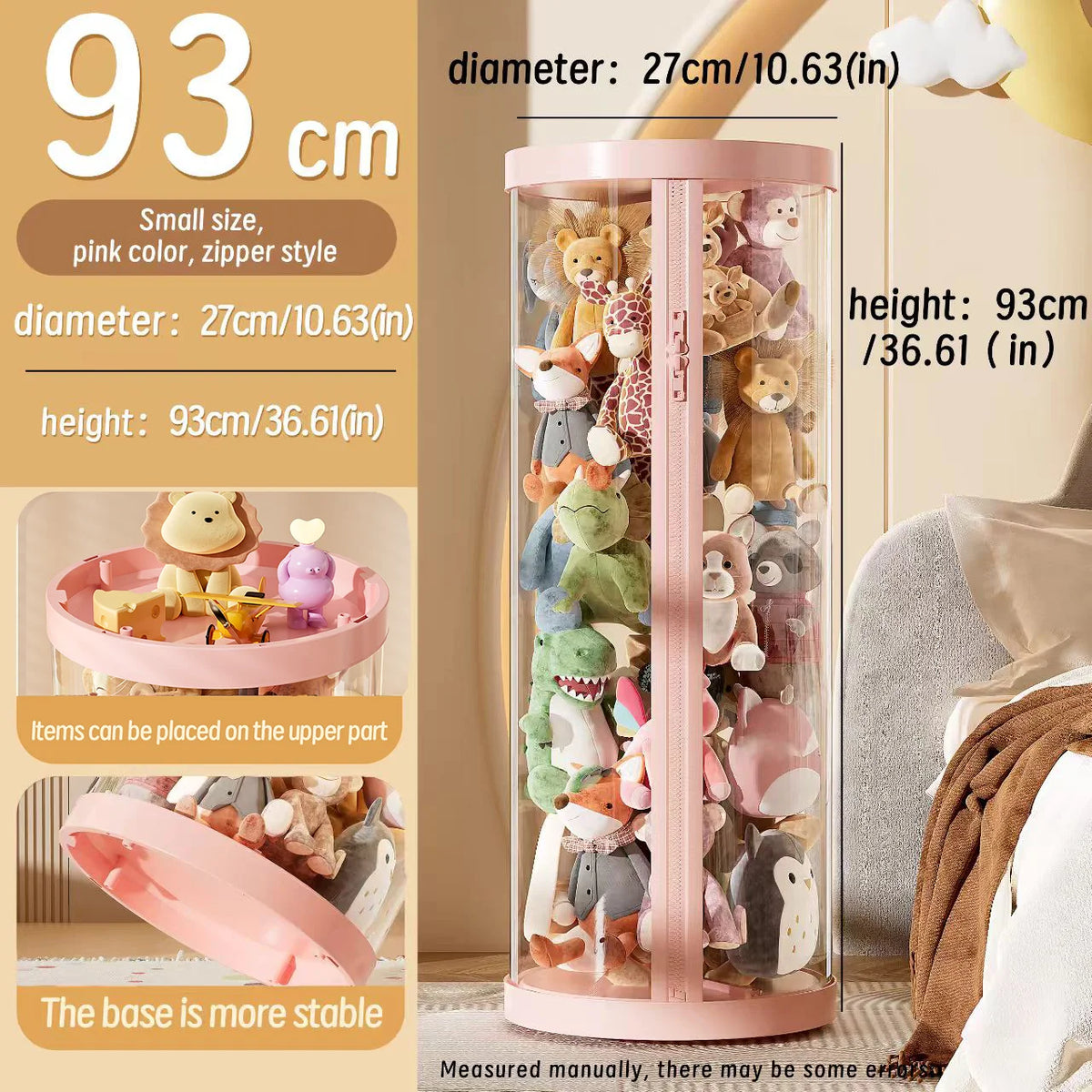 rangement transparent moderne cylindre jouets peluche ouverture large boîte stockage sans tracas minimaliste