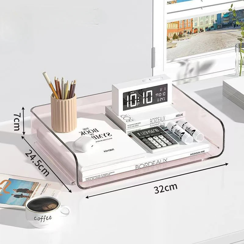 organisateur transparent moderne clips rangement papeterie livres carnets calculatrice horloge pot stylos tasse