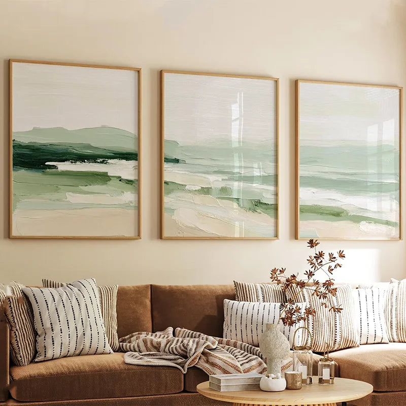 affiche moderne paysage abstrait vert toile minimaliste sans cadre chambre salon decoration mur