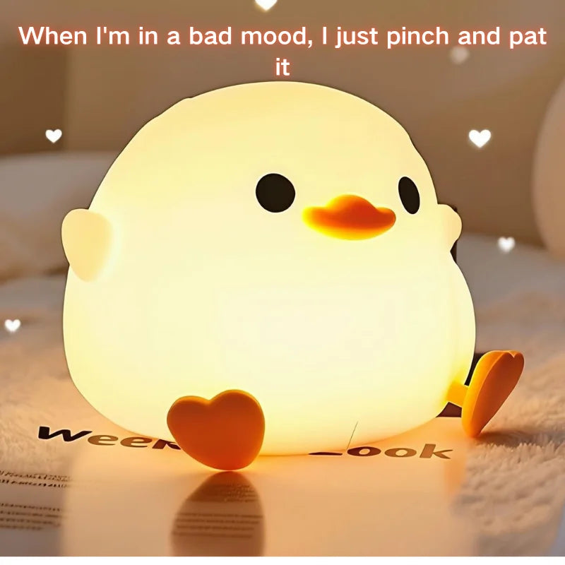 veilleuse table forme poussin blanc orange bec jaune pattes coeur moderne rechargeable led silicone