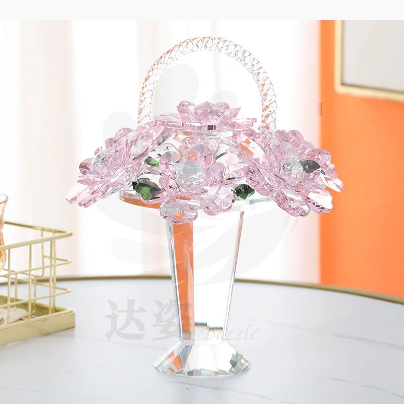 panier fleurs cristal transparent motif floral rose bleu élégant décoration intérieure vase transport