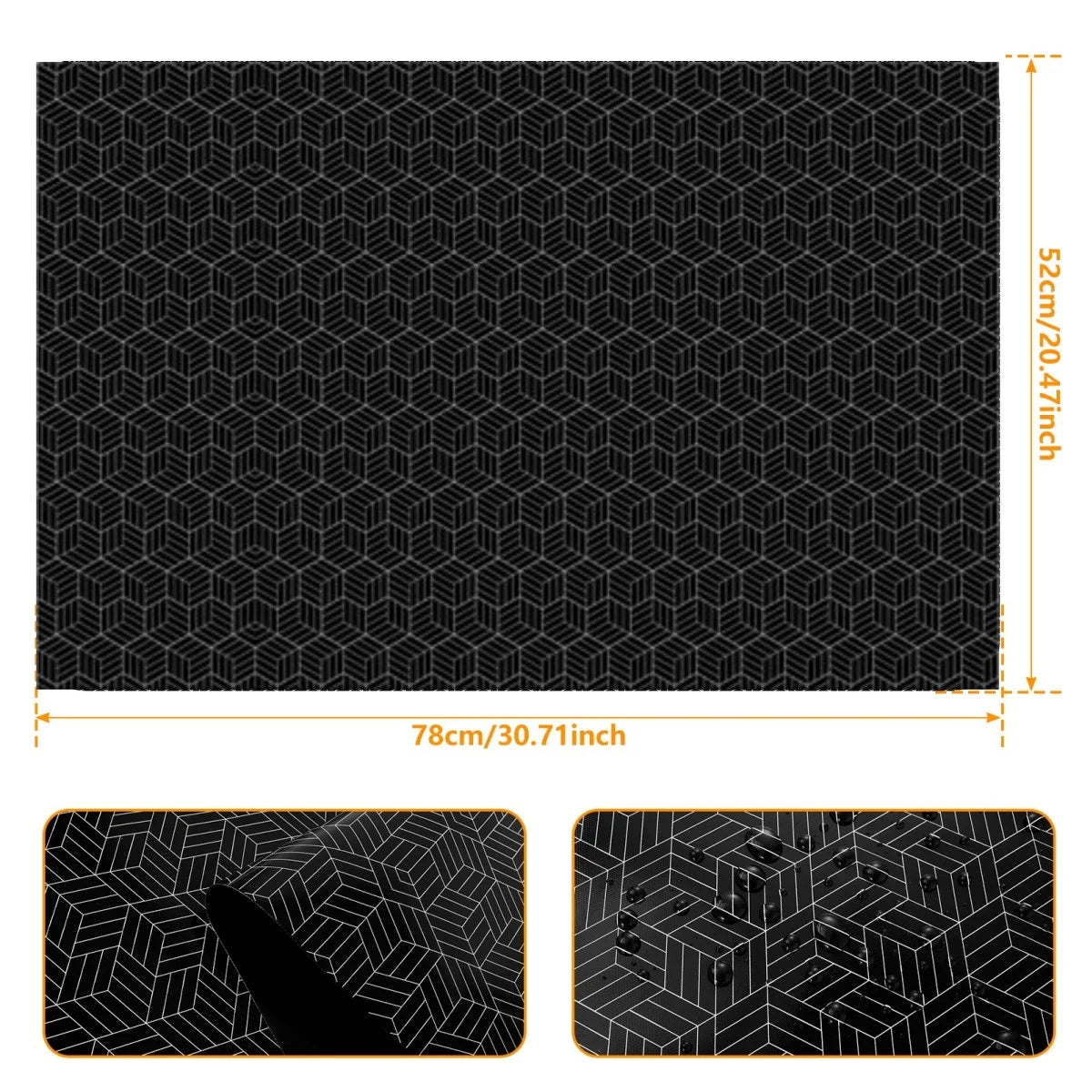 tapis protection induction silicone anti dérapant moderne motif géométrique noir 78x52cm