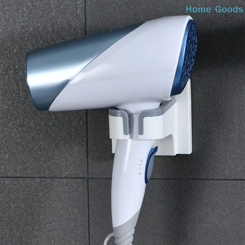 support mural adhésif blanc bleu séchoir cheveux acier réutilisable moderne salle bain chambre