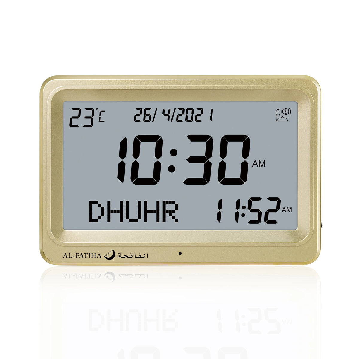 horloge numérique or noir moderne affichage heure date prière température İslam Dhuhr Fajr
