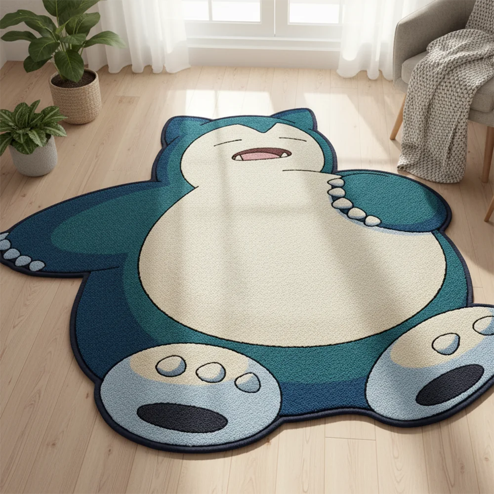 tapis dessin animé snorlax bleu blanc peluche 6mm 10mm antidérapant kawaii chambre jeu
