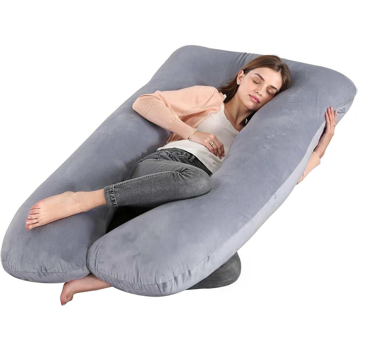 coussin maternité forme mousse mémoire forme gris velours doux support ventre confortable