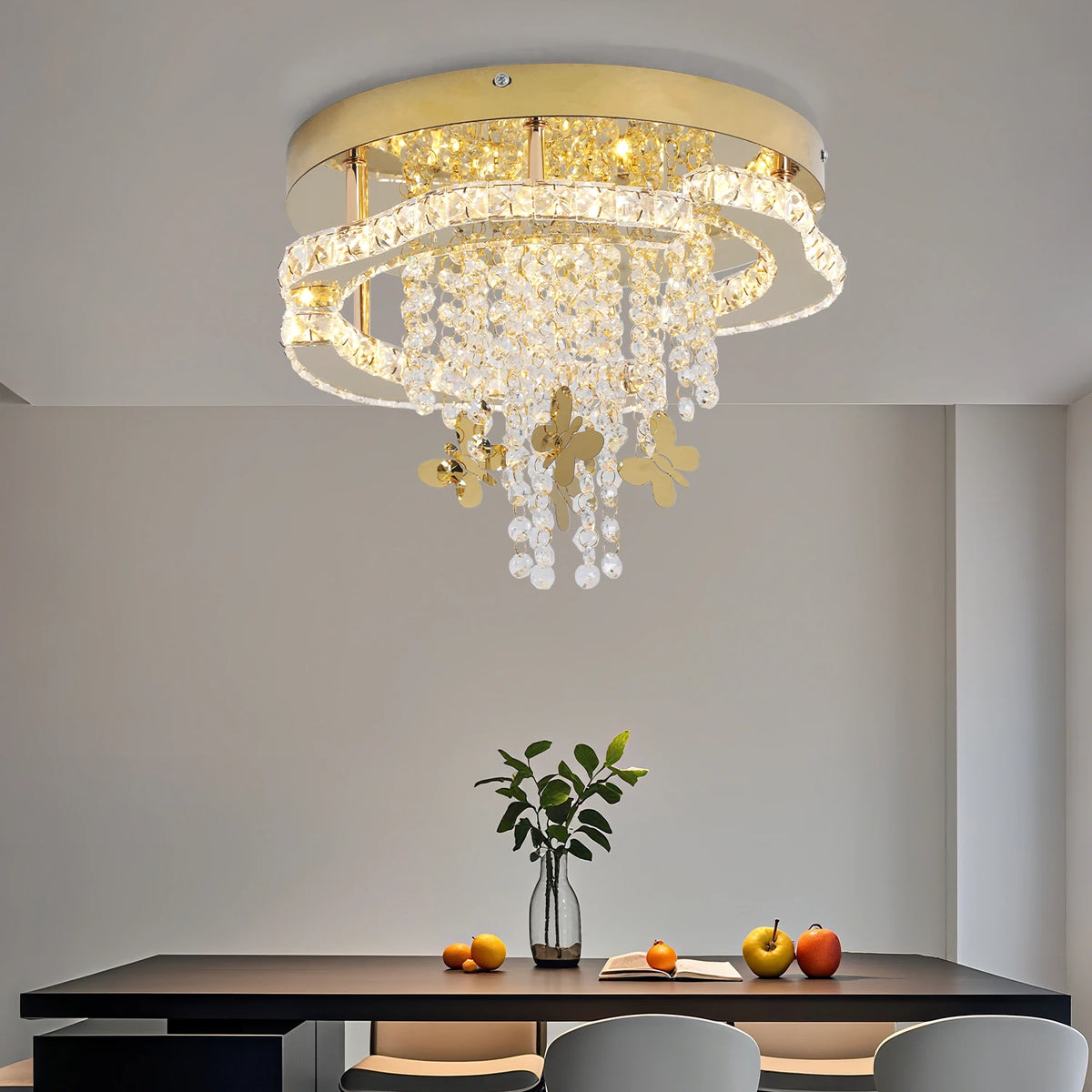 lustre moderne cristal doré papillons led transparent facile chambre salon