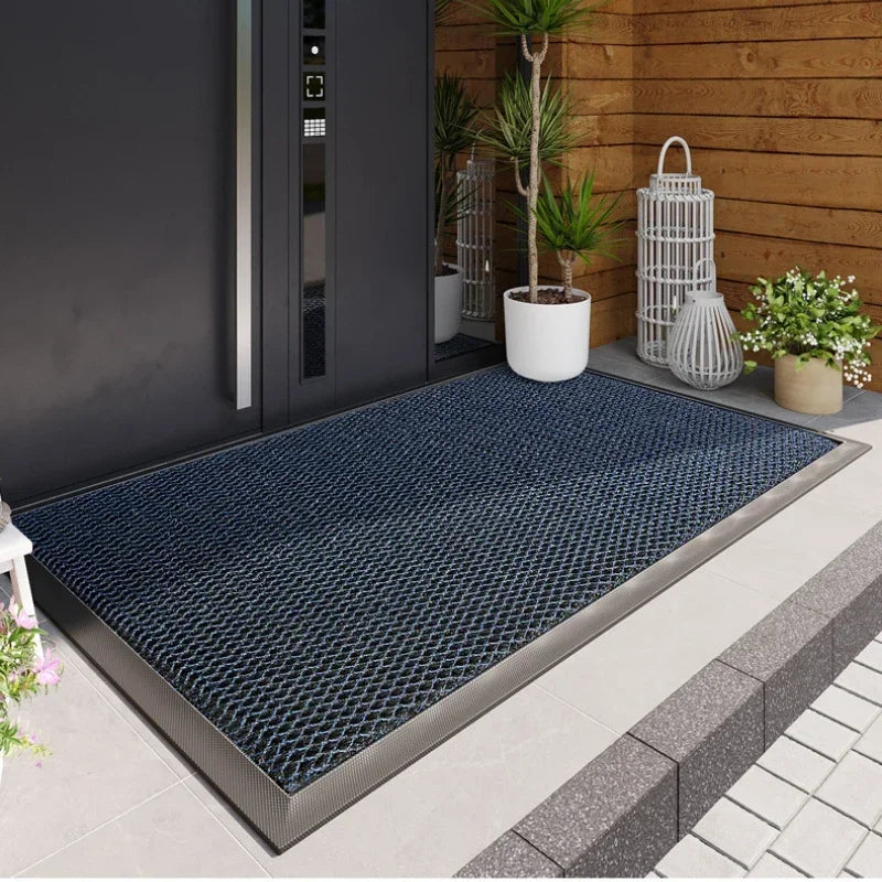 tapis porte d'entrée antidérapant noir gris bleu texture tridimensionnelle moderne minimaliste