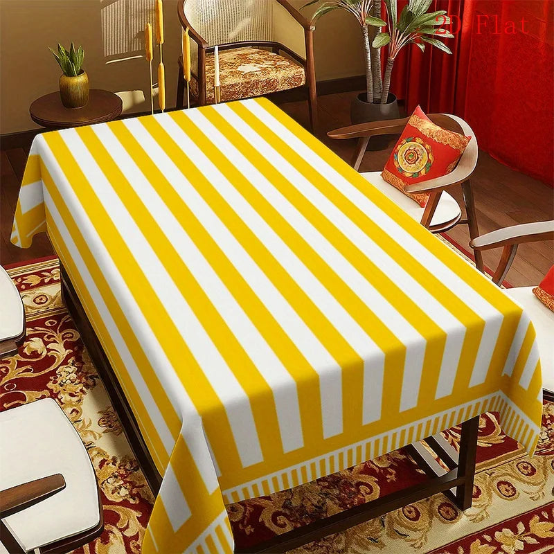 nappe rayée jaune blanche moderne imperméable lavable machine réutilisable extérieur mariages fêtes