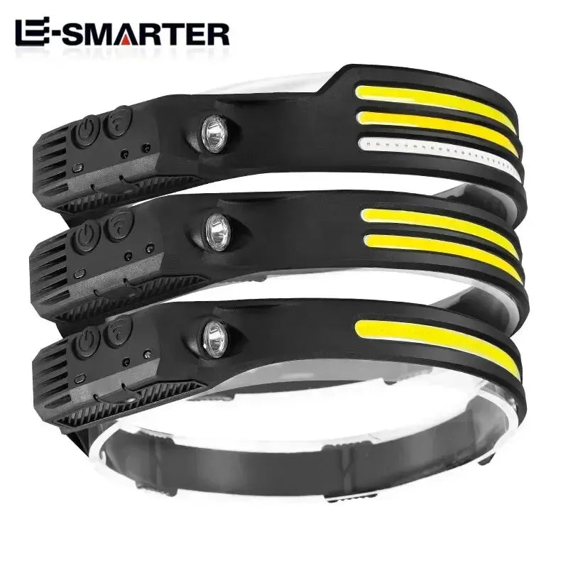 lampe frontale led rechargeable capteur sauna mode ajustable ceinture noir jaune blanc