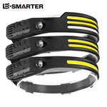 lampe frontale led rechargeable capteur sauna mode ajustable ceinture noir jaune blanc