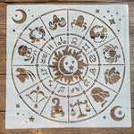 Stencil mandala zodiaque motifs floraux geometriques blanc artisanal laser cut 30cm 30cm