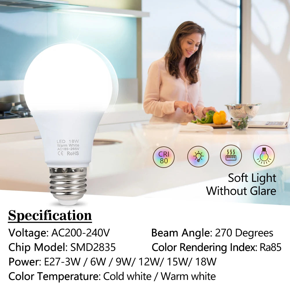 ampoules led e27 blanc moderne 3w 6w 9w 12w 15w 18w 270 deg opacité